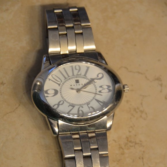 CLASSIC ESTATE MAYORS BIRKS OVAL SILVER WHITE SUNBURST  DIAL METAL BAND WATCH main image 5